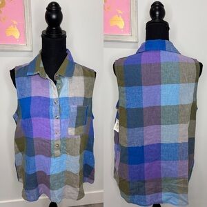 Time & Tru Plaid Short Sleeve Women’s Top (L)